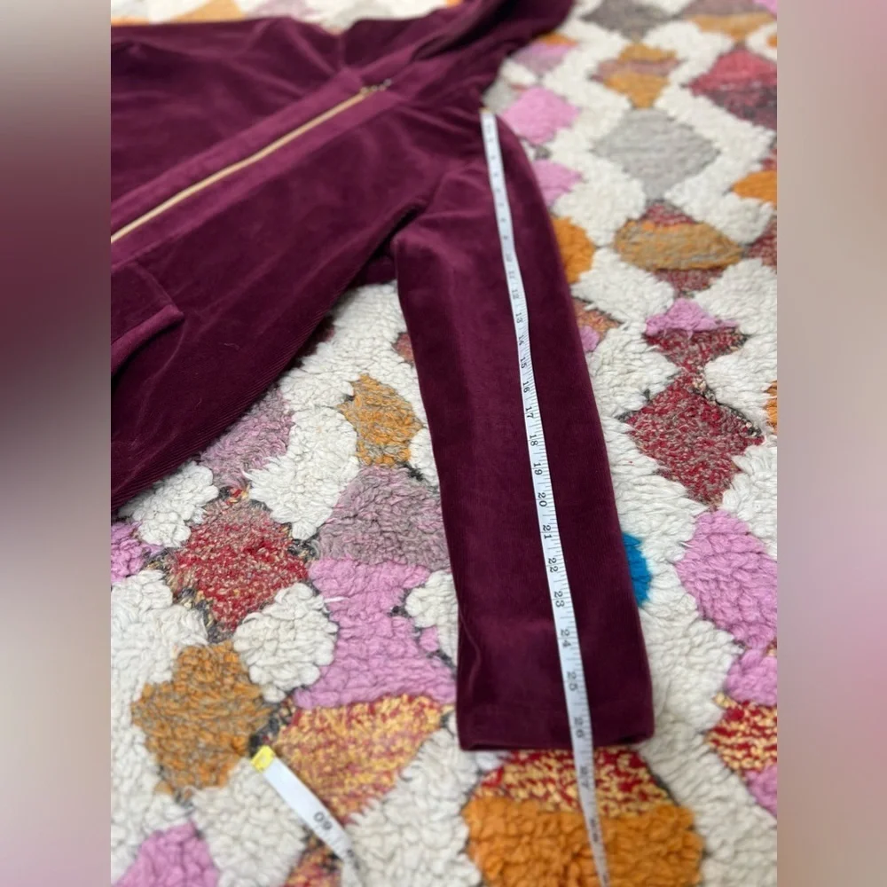 Susan Graver Velvet Burgundy Zip Up Hooded Sweater Jacket Cotton Size Large - Picture 11 of 13